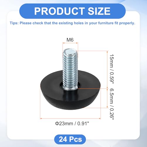 uxcell 24Pcs M6 Thread Furniture Feet Levelers, 23x15mm Adjustable Leveling Table Feet, Screw on Furniture Glide Leveling for Chair Stool Legs, Black - color: Black, size: M6 x 23 x 15mm