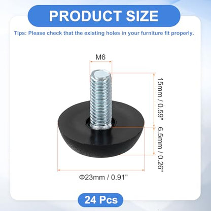 uxcell 24Pcs M6 Thread Furniture Feet Levelers, 23x15mm Adjustable Leveling Table Feet, Screw on Furniture Glide Leveling for Chair Stool Legs, Black - color: Black, size: M6 x 23 x 15mm