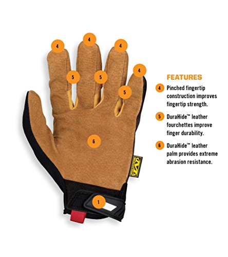 Mechanix Wear Original Leather Gloves - Durable Synthetic Leather Gloves for Protecting Hands - Comfort Fit - Breathable - Abrasion Resistant - Machine Washable - Brown/Black - Large - size: Large