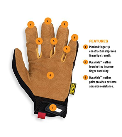 Mechanix Wear Original Leather Gloves - Durable Synthetic Leather Gloves for Protecting Hands - Comfort Fit - Breathable - Abrasion Resistant - Machine Washable - Brown/Black - Large - size: Large