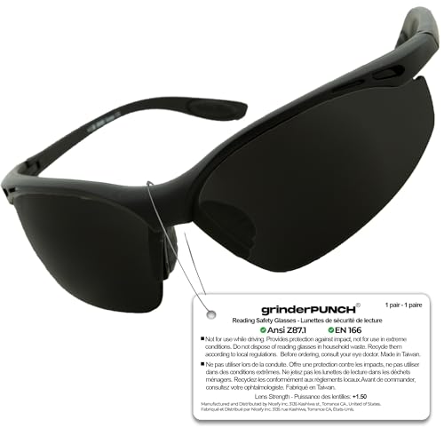 grinderPUNCH Full Lens Magnification Safety Glasses Readers ANSI Z87 Impact Resistant Diopter Magnifying Reading Glasses - style: Tinted +1.00 Diopter