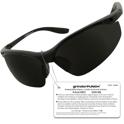grinderPUNCH Full Lens Magnification Safety Glasses Readers ANSI Z87 Impact Resistant Diopter Magnifying Reading Glasses - style: Tinted +2.00 Diopter