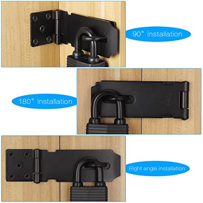 Padlock Latch Lock, 4Inch Stainless Steel Hasp Latch with Padlock Keys Screws, Heavy Duty Black Shed Lock, Waterproof Pad Locks Latches, Gate Locks for Barn Door Cabinet Fence Garage - style: 4Inch