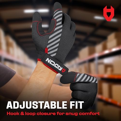 NoCry Utility Gloves for Men with Reinforced Fingers and Thumb Crotch; Double Stitched Palm and Touchscreen Tips; Breathable and Highly Flexible; — Ideal for Mechanics, Construction and Yard Work - size: Medium, style: Lite