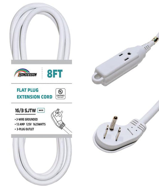 3-Outlets Flat Plug Indoor Extension Cord Outlet Extender, UL Certified, 16 Gauge 8FT White 3 Prong Heavy Duty, 16/3 SJTW 13A Power Strip - color: White, size: 8FT, style: 16/3