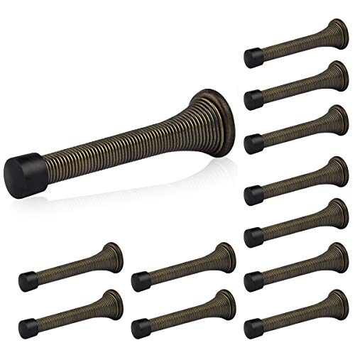 HOMOTEK 12 Pack Spring Door Stopper with Rubber Bumper 3-1/8" Flexible Spring Heavy Duty Wall Door Stop Low Mounted Door Bumper for Home (Antique Brass) - color: Antique Brass, size: 12 Pack