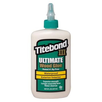 Titebond III Ultimate Wood Glue 8 Oz. (12 Pack) – Premium Professional Woodworking Adhesive, Waterproof, Strong Initial Tack, Interior/Exterior Use, Easy Water Cleanup – 1413 - size: 8 Oz. (12 Pack)