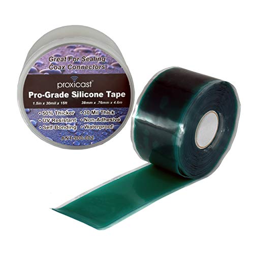 Proxicast Pro-Grade Extra Strong 30mil Weatherproof Self-Fusing Silicone Rubber Sealing Tape For Outdoor Antenna Coax & Electrical Cables, Hose/Pipe Leaks & Emergency Repairs (1.5" x 15' roll) - Green - color: Green