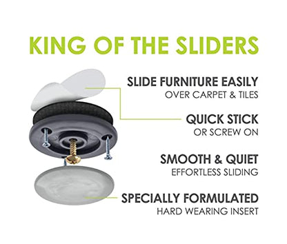 GorillaGlides CB503 2 Inch Furniture Sliders/Screw On Glide Floor Protectors (Set of 4 Glides) Large Furniture Feet Glides for Carpet and Hard Surface Sliding, Round - size: 2 Inch - 4 Pack