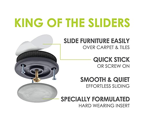 GorillaGlides CB503 2 Inch Furniture Sliders/Screw On Glide Floor Protectors (Set of 4 Glides) Large Furniture Feet Glides for Carpet and Hard Surface Sliding, Round - size: 2 Inch - 4 Pack