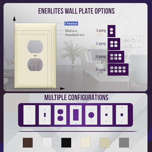 ENERLITES Duplex Receptacle Outlet Wall Plate, Jumbo Electrical Outlet Cover, Gloss Finish, Oversized 1-Gang 5.51" x 3.50", Polycarbonate Thermoplastic, 8821O-LA, Light Almond - color: Light Almond, size: Over-Size