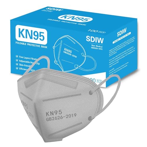 100PCS KN95 Face Masks 5 Layer Filter Efficiency≥95% with Elastic Ear Loop and Nose Bridge Clip Breathable Mask Grey - color: Grey-100pcs