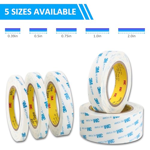 3M 1600T Double Sided Tape, PE Foam Tape 1" x 18 Ft White Removable Strong Adhesive No Residue for RV Picture Hanging, Posters Frames Wall Decor Indoor & Outdoor Use - size: 1.0" X 18ft