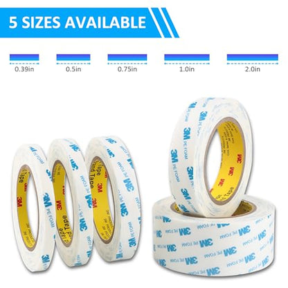 3M 1600T Double Sided Tape, PE Foam Tape 1" x 18 Ft White Removable Strong Adhesive No Residue for RV Picture Hanging, Posters Frames Wall Decor Indoor & Outdoor Use - size: 1.0" X 18ft