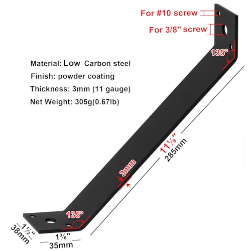 4 Pcs 11-1/8" x 1-1/2" Inside Mount 45-Degree Angle Bracket for Post Pergola Wooden Furniture - size: 11-1/8" x 1-1/2"