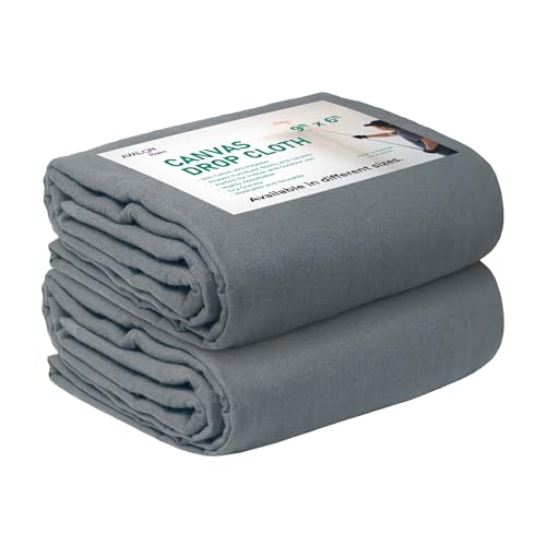 Canvas Drop Cloth for Painting 9x6 feet Pack of 2-8oz Painters Drop Cloths for Painting - All Purpose Canvas Tarps for Floor & Furniture Protection - Recycled Cotton Fabric - color: Gray, size: 9x6 Ft - 2 Pc