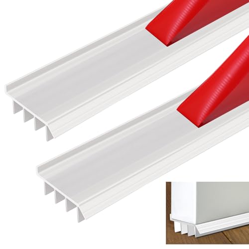 2 Pcs 3 Feet Vinyl Door Bottom with Self Adhesive Tape Adjustable Weatherstrip Under Door Bottom Seal with Drip Cap Fits Gaps from 1/4'' to 9/16'' for 1 3/4'' to 2'' Thick Doors (White) - color: White, size: 3 Feet