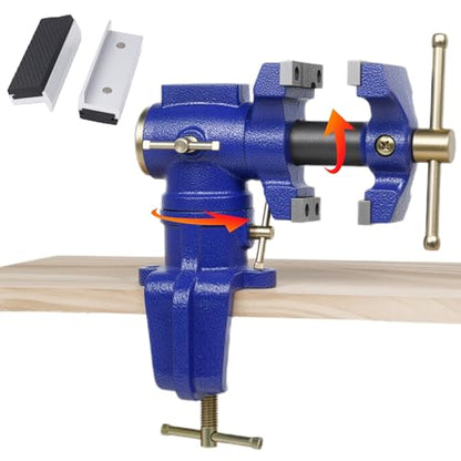 Dual Jaws Table Vise 2.5" & 1.5", Bench Vise Universal Rotate 360° Work Clamp-On Vise With Soft Jaw, Table Vice clamp for Woodworking, Drilling, Sawing, Metal Working