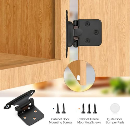 4 Pack (2 Pairs) Matte Black Cabinet Hinges for Kitchen Doors, Self-Closing, 1/2 Inch Overlay (Variable), Semi-Concealed Face Frame, Surface Mount Cabinet Hardware - color: Matte Black