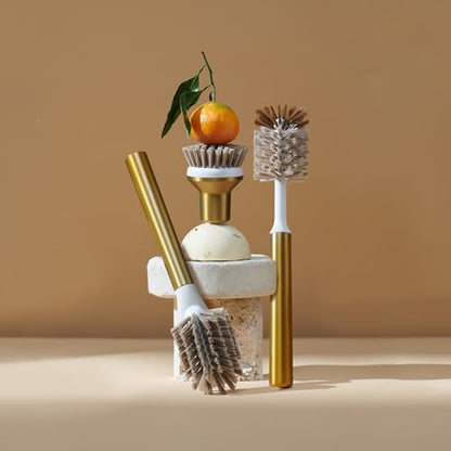 Curio Home Goods Ionic Brush Set, Magnetized to Stand Upright, Stainless Steel with Replaceable Heads, Brass/Gold