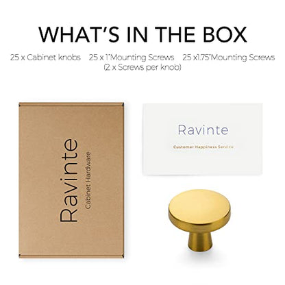 Ravinte 25 Pack Drawer Pulls 1-1/4 Inch Kitchen Cabinet Knobs Solid Brushed Brass Round Dresser Drawer Knobs Gold Dresser Knobs Drawer Knobs Simple Cabinet Hardware for Cupboard Drawer Pulls - color: Brushed Brass