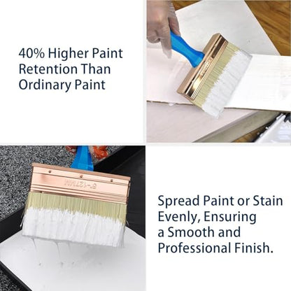 Deck Stain Brush, 3 Pack Thick Paint Brushes (4", 5", 6") for Faster Coverage, Compatible with Most Extension Poles, Stain Brushes for Wood, Deck, Walls, Fence and House - color: Blue, 4", 5", 6"