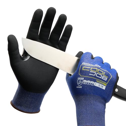 COOLJOB A5 Fiberglass Free Cut Resistant Gloves for Men, Touchscreen, Grip Nitrile Coated, No PFAS, Non Slip, Soft & Durable - color: Blue (Pack of 1), size: Large