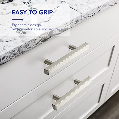 10 Pack Brushed Nickel Cabinet Handles with 3 Inch (76 mm) Hole Center, Square Kitchen Hardware for Cabinets & Drawers, Stainless Steel Pulls, 5 Inch Overall Length - color: Brushed Nickel Square T-Shaped, size: 3" Hole Center