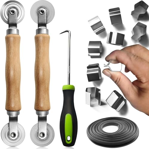 Screen Repair kit, Screen Roller Tool, Steel/Nylon Roller with Bear+10pcs Screen Clips+32ft Screen Spline+Removal Hook, 5 in 1 Window Screen Door Repair Kit,for Installing Door Window Mesh - size: Steel/Nylon Rollers+Spline+Clips+Pick