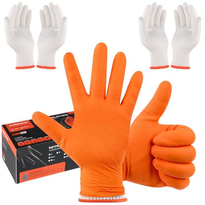 ANBOSON BBQ Gloves for Grilling Disposable Heat Resistant - 100 Nitrile Gloves + 4 Reusable Cotton Liners for Cooking Smoker -Orange Large - size: Large, style: 10mil Nitrile - Orange