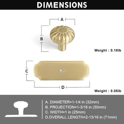 Solid Brass Cabinet Knob with Backplate, Brushed Brass Pumpkin Drawer Pull for Kitchen, Bathroom Handle, 6 Pack - color: Pure Brass, size: Knob
