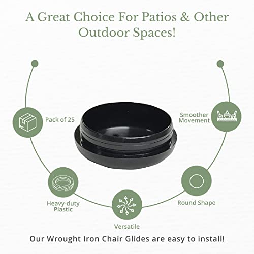 1-1/2" Deluxe Wrought Iron Chair Glides, Protect Your Outdoor Furniture, Chair Leg Floor Protectors, Floor Protector, Pack of 25, Black - size: Pack of 25