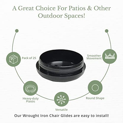 1-1/2" Deluxe Wrought Iron Chair Glides, Protect Your Outdoor Furniture, Chair Leg Floor Protectors, Floor Protector, Pack of 25, Black - size: Pack of 25