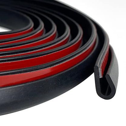 Rubber Edge Trim Black, U Channel Rubber Seal Strip with Self-Adhesive Tape, Fit for 0.15" Edge, 25Ft - color: Black, size: 25Feet