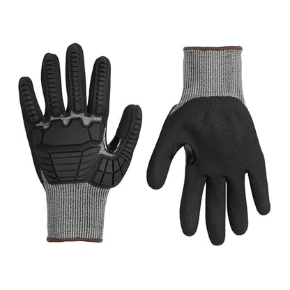 Amazon Basics Impact Protection Work Gloves, Cut Level A2, ANSI Level 4 Abrasion, Touchscreen Compatible, 15G Sandy Nitrile Palm, X-Large, Black with Brown Edge - size: X-Large