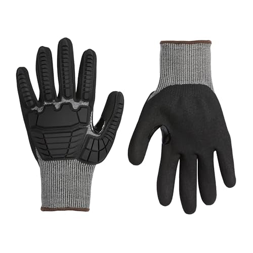 Amazon Basics Impact Protection Work Gloves, Cut Level A2, ANSI Level 4 Abrasion, Touchscreen Compatible, 15G Sandy Nitrile Palm, X-Large, Black with Brown Edge - size: X-Large