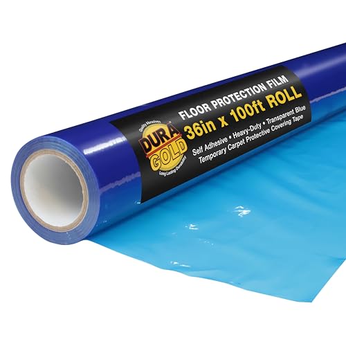 Dura-Gold Floor Protection Film, 36-inch x 100-foot Roll, Clear Plastic Floor Protector, Self-Adhesive Plastic Floor Protection from Foot Traffic, Paint Spills, Dust, Construction, Moving - size: 36-inch-x-100-feet
