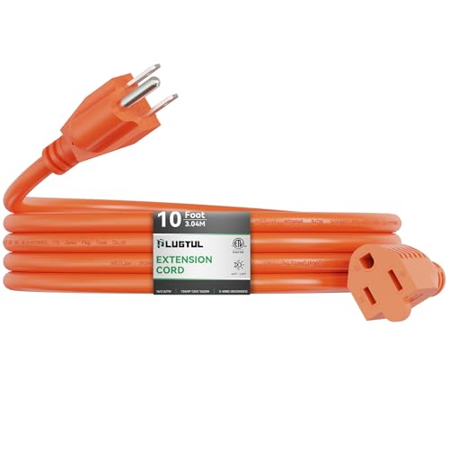 Outdoor Extension Cord 10 FT Waterproof, 16/3 Gauge Heavy Duty 3 Prong Extension Cord, 13A 1625W SJTW, ETL Listed, Great for Garden and Home, Orange - size: 10ft