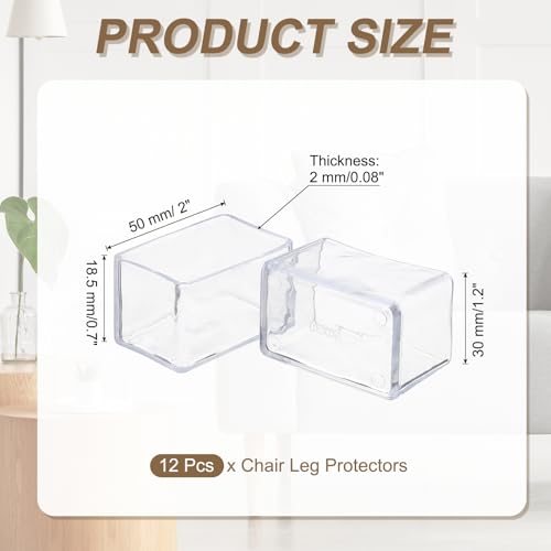 uxcell 12 Pcs Transparent Chair Leg Floor Protectors, 1.2 x 2 Inch Rectangle PVC Chair Leg Caps for Hardwood Floors, Non-Slip Reduce Noise Table Furniture Cover - size: 1.2 x 2 Inch