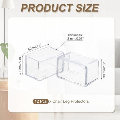 uxcell 12 Pcs Transparent Chair Leg Floor Protectors, 1.2 x 2 Inch Rectangle PVC Chair Leg Caps for Hardwood Floors, Non-Slip Reduce Noise Table Furniture Cover - size: 1.2 x 2 Inch