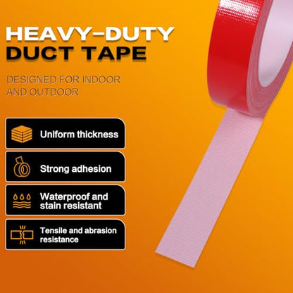 Red Duct Tape 1 Inch x 33 Yards, Heavy Duty Waterproof Repair Tape, Straight Hand-Tear Cloth Tape for DIY Craft, Camping Gear, Home Maintenance & Packing - color: Red