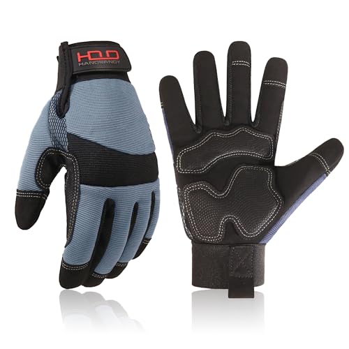 HANDLANDY Hi-vis Reflective Work Gloves, Anti Vibration Safety Gloves, Touch Screen, Orange Flexible Spandex Back - color: Grey, size: Large