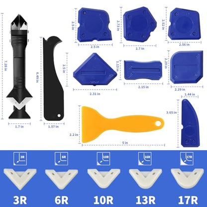 Caulking Tool Kit,Caulk Remover Tool,3 in 1Silicone Caulking Tool Kit, Grout Scraper, Reuse and Replace 5 Silicone Pads, Bathroom, Kitchen, Floor, Window, Sink Joint, Frames Seal Tools (23 PCS)