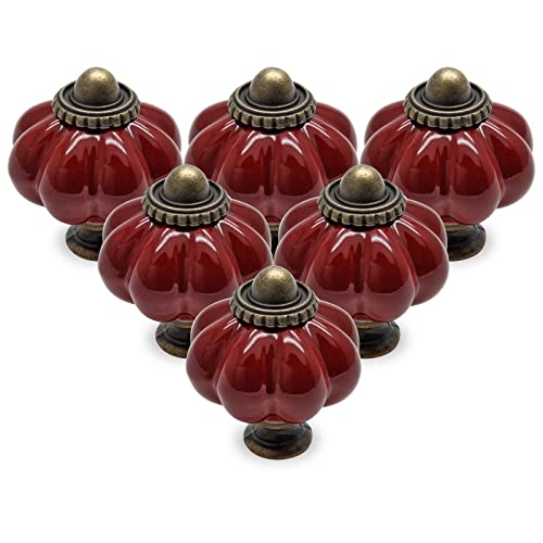 12pcs Rust Red Vintage Ceramic Cabinet Knobs, Dresser Handles with Mounting Screws - color: Rust Red, size: 12 Pieces