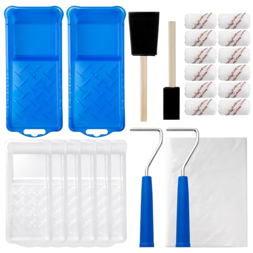Mister Rui Paint Roller Kit, 25 Pack, 2 Inch Microfiber Paint Rollers 10 mm Nap, Small Paint Roller Kit, Mini Paint Roller, Paint Tray with Liners, Sponge Paint Brush, Mini Rollers for Painting - size: 2 Inch,25 Pack