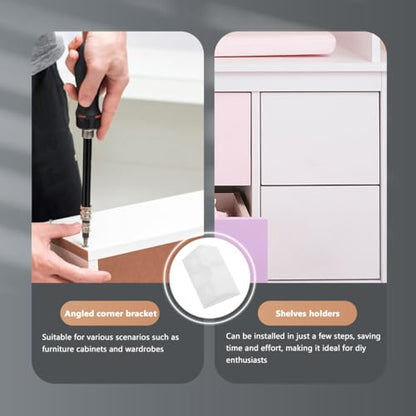 50 Pack Plastic Corner Brackets with Cover Caps, 90 Degree Right Angle Brace, Thickened Furniture Joint Fastener for Cabinets, Shelves & Wardrobes, White Corner Support Repair Kit