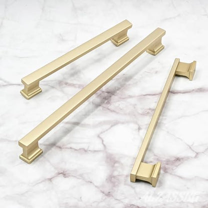 Alzassbg 10 Pack Brushed Gold Cabinet Pulls, 5 Inch(128mm) Hole Centers Kitchen Cabinet Handles for Cabinets and Drawers AL3061MGP - color: Brushed Gold, size: 5" Hole Center