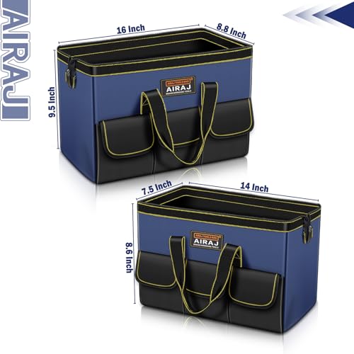 Tool Bag 2-Pack Set | AIRAJ 14" & 16" Portable Tool Bag | Wide Mouth Tool Bags for Men and Women | Small Tool Tote | Tool Organizer for Home Repairs,Garage Storage,Professional Work | Tool Box - size: 14"+16"