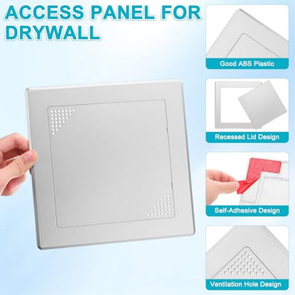 M METERXITY 1-Pack Access Panel for Drywall, 6x6 Inch Plastic Self Adhesive Wall Hole Cover Access Doors for Wiring Cable/Ceiling, Removable Plumbing Wall Panel [Silver Tone, Vented Square] - color: Silver Tone