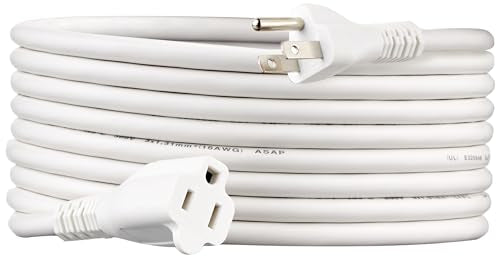 Amazon Basics 3-Prong Extension Cord for Indoor Use, Outlet Extender, Indoor Power Extension Cord, 13 Amps, 125V, 15 Foot, White - color: White, size: 15 Ft, style: 1-Pack